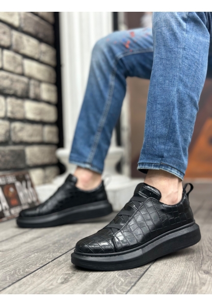Ogroman Bantlı Desenli Kömür Yüksek Taban Sneaker Tarz Erkek Ayakkabı OGR-AY6790
