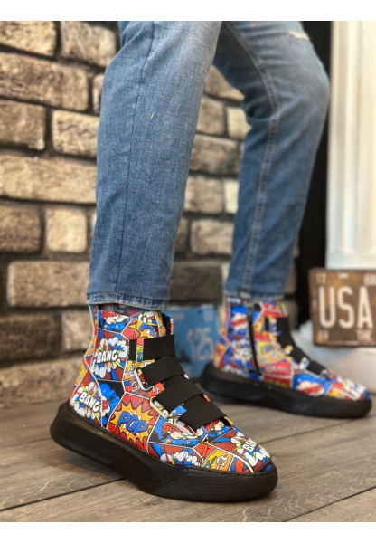OGR0142 Bantlı Erkek Yüksek Taban Popart Model Spor Bot