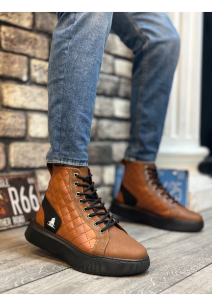 OGR0159 Bağcıklı Koyu Taba Kapitone Erkek Yüksek Taban Spor Bot