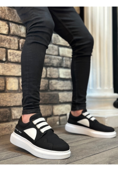 OGR0302 OGR Kalın Taban Bağcıksız Tarz Casual Siyah Beyaz Erkek Ayakkabı