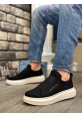 Ogroman Bantlı Süet Siyah Beyaz Yüksek Taban Sneaker Günlük Tarz Erkek Ayakkabı OGR-AY6963
