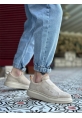 Ogroman Bantlı Süet Bej Krem Yüksek Taban Sneaker Günlük Tarz Erkek Ayakkabı OGR-AY6963