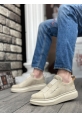Ogroman Bantlı Süet Bej Krem Yüksek Taban Sneaker Günlük Tarz Erkek Ayakkabı OGR-AY6963
