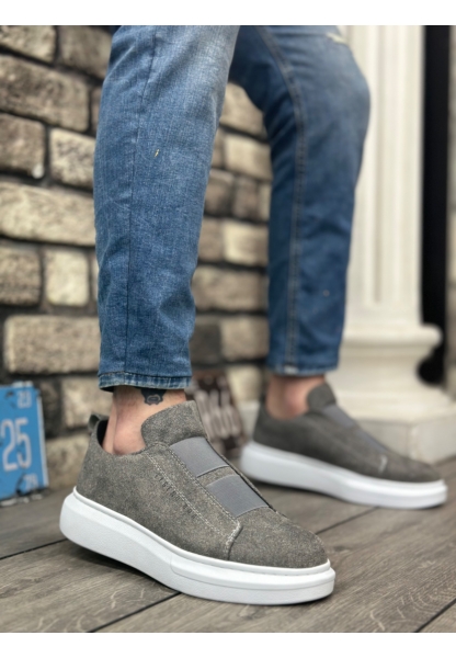 Ogroman Bantlı Süet Gri Beyaz Yüksek Taban Sneaker Günlük Tarz Erkek Ayakkabı OGR-AY6963