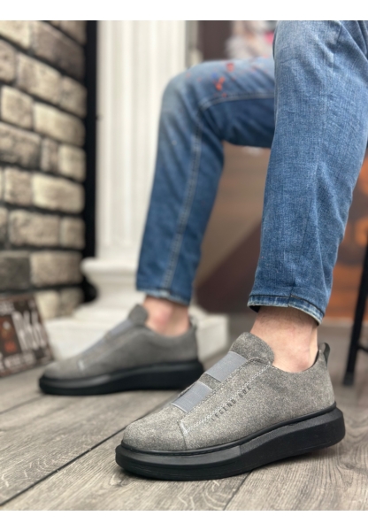 Ogroman Bantlı Süet Gri Siyah Yüksek Taban Sneaker Günlük Tarz Erkek Ayakkabı OGR-AY6963
