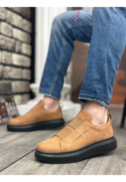 Ogroman Bantlı Süet Taba Siyah Yüksek Taban Sneaker Günlük Tarz Erkek Ayakkabı OGR-AY6963