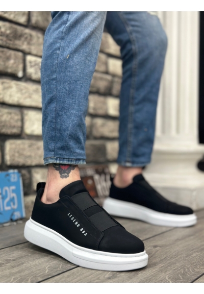 Ogroman Bantlı Siyah Beyaz Yüksek Taban Sneaker Günlük Tarz Erkek Ayakkabı OGR-AY6963