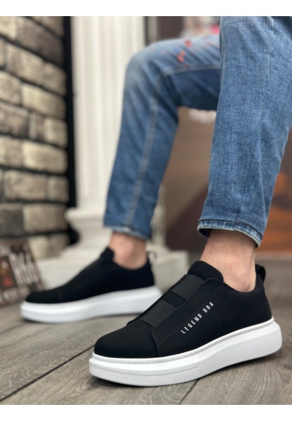 Ogroman Bantlı Siyah Beyaz Yüksek Taban Sneaker Günlük Tarz Erkek Ayakkabı OGR-AY6963