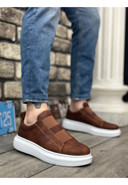 Ogroman Bantlı Taba Beyaz Yüksek Taban Sneaker Günlük Tarz Erkek Ayakkabı OGR-AY6963
