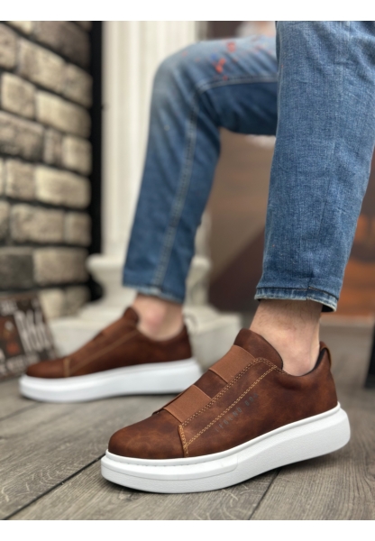 Ogroman Bantlı Taba Beyaz Yüksek Taban Sneaker Günlük Tarz Erkek Ayakkabı OGR-AY6963