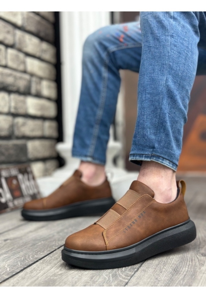 Ogroman Bantlı Taba Siyah Yüksek Taban Sneaker Günlük Tarz Erkek Ayakkabı OGR-AY6963