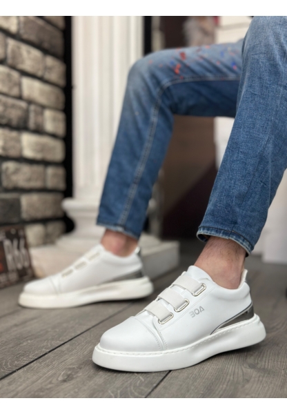 OGR0329 3 Bant Beyaz Gümüş Detaylı Kalın Taban Casual Erkek Ayakkabı