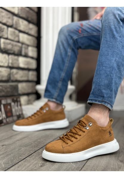 OGR0331 Bağcıklı Erkek Yüksek Taban Taba Süet Beyaz Taban Spor Ayakkabı
