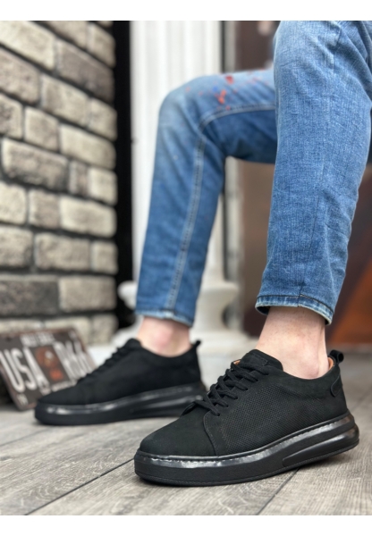 OGR0336 İçi Dışı Hakiki Nubuk Deri Siyah Tabanlı Bağcıklı Casual Erkek Ayakkabı