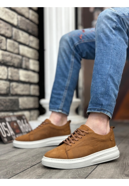 OGR0336 İçi Dışı Hakiki Nubuk Deri Taba Bağcıklı Casual Erkek Ayakkabı
