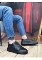 OGR0347 İçi Dışı Hakiki Deri Çift Bantlı Siyah Casual Erkek Ayakkabı