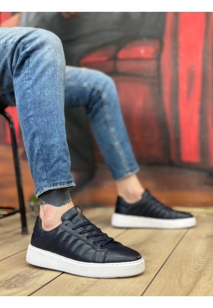 OGR0348 İçi Dışı Hakiki Deri Bağcıklı Lacivert Casual Erkek Ayakkabı