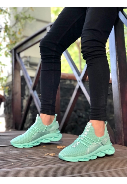 OGR0350 Yüksek Taban Tarz Sneakers Cırt Detaylı Mint Yeşili Erkek Spor Ayakkabısı