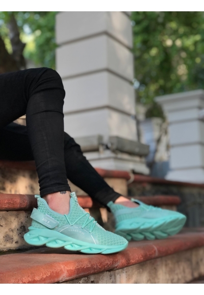 OGR0350 Yüksek Taban Tarz Sneakers Cırt Detaylı Mint Yeşili Erkek Spor Ayakkabısı