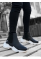 OGR0444 Bağcıksız Rahat Yüksek Taban Siyah Beyaz Taban Erkek Spor Yarım Bilek Bot