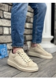 Ogroman Bağcıklı Süet Krem Yüksek Taban Sneaker Günlük Tarz Erkek Ayakkabı OGR-AY6103