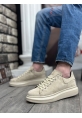Ogroman Bağcıklı Süet Krem Yüksek Taban Sneaker Günlük Tarz Erkek Ayakkabı OGR-AY6103