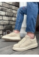 Ogroman Bağcıklı Süet Krem Yüksek Taban Sneaker Günlük Tarz Erkek Ayakkabı OGR-AY6103