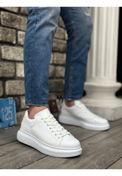 Ogroman Bağcıklı Beyaz Yüksek Taban Sneaker Günlük Tarz Erkek Ayakkabı OGR-AY6103