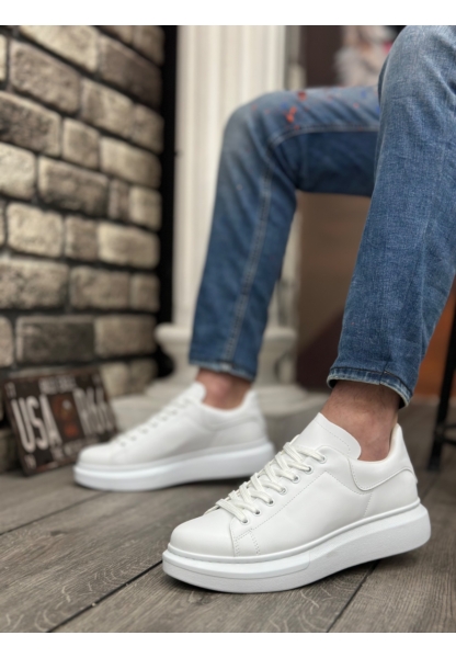 Ogroman Bağcıklı Beyaz Yüksek Taban Sneaker Günlük Tarz Erkek Ayakkabı OGR-AY6103