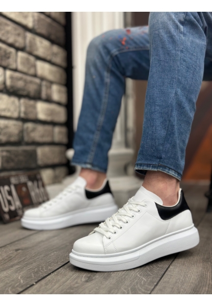 Ogroman Bağcıklı Beyaz Siyah Parça Yüksek Taban Sneaker Günlük Tarz Erkek Ayakkabı OGR-AY6103