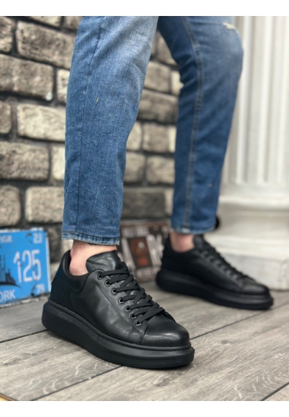 Ogroman Bağcıklı Kömür Siyah Yüksek Taban Sneaker Günlük Tarz Erkek Ayakkabı OGR-AY6103