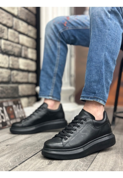 Ogroman Bağcıklı Kömür Siyah Yüksek Taban Sneaker Günlük Tarz Erkek Ayakkabı OGR-AY6103