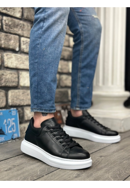 Ogroman Bağcıklı Siyah Beyaz Yüksek Taban Sneaker Günlük Tarz Erkek Ayakkabı OGR-AY6103