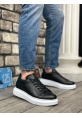 Ogroman Bağcıklı Siyah Beyaz Yüksek Taban Sneaker Günlük Tarz Erkek Ayakkabı OGR-AY6103