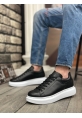 Ogroman Bağcıklı Siyah Beyaz Yüksek Taban Sneaker Günlük Tarz Erkek Ayakkabı OGR-AY6103