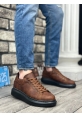 Ogroman Bağcıklı Taba Siyah Yüksek Taban Sneaker Günlük Tarz Erkek Ayakkabı OGR-AY6103