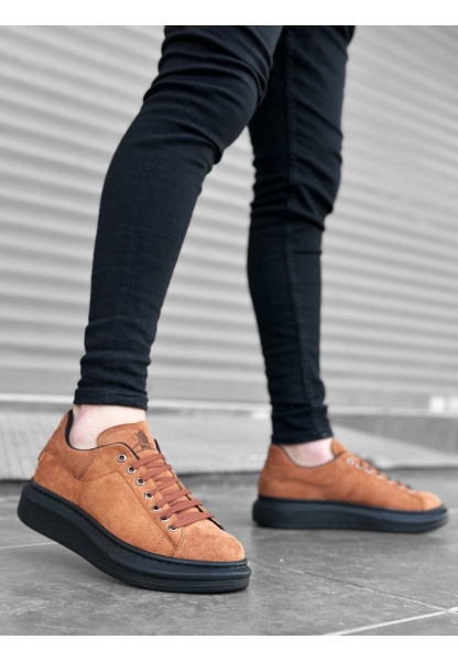 Ogroman Bağcıklı Süet Taba Siyah Yüksek Taban Sneaker Günlük Tarz Erkek Ayakkabı OGR-AY6103