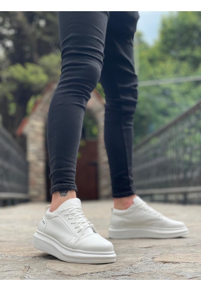 OGR0548 OGR Kalın Yüksek Taban Beyaz Bağcıklı Spor Erkek Ayakkabı