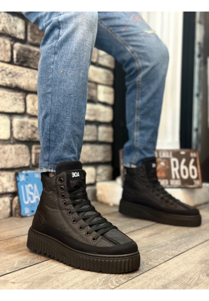 OGR0811 OGR Yüksek Siyah Taban Siyah Paraşüt Kumaş Cilt Detaylı Yarım Bilek Spor Bot 
