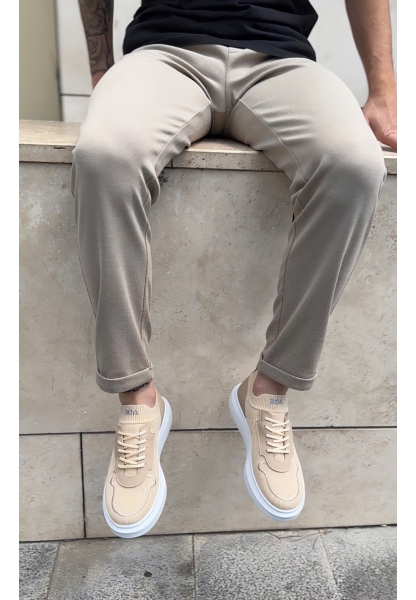 OGR0812 Özel Örme Triko Tarz Krem Renk Spor Ayakkabı 