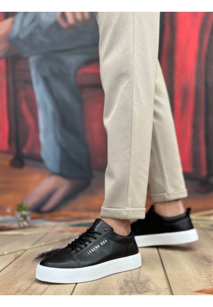 Ogroman Bağcıklı Yeni Rugan Siyah Beyaz Yüksek Taban Sneaker Günlük Tarz Erkek Ayakkabı  OGR-AY6760