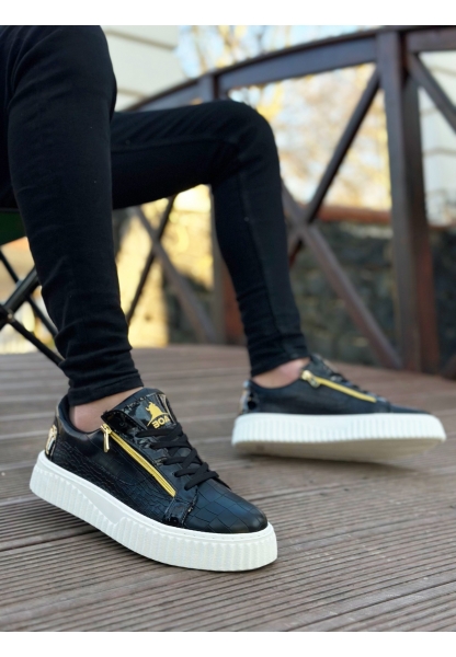 Ogroman Fermuarlı Siyah Beyaz Yüksek Taban Sneaker Günlük Tarz Erkek Ayakkabı OGR-AYK964
