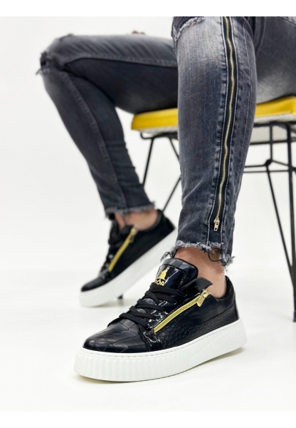 Ogroman Fermuarlı Siyah Beyaz Yüksek Taban Sneaker Günlük Tarz Erkek Ayakkabı OGR-AYK964