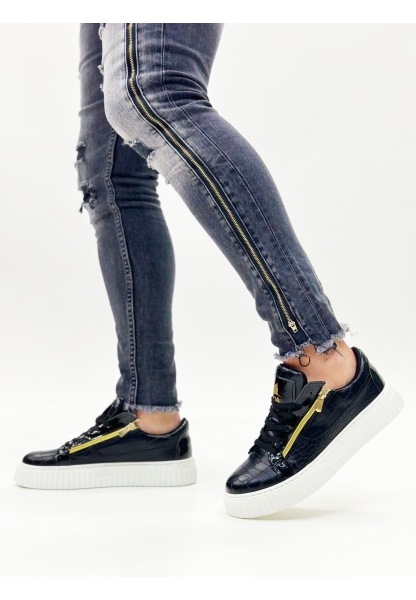 Ogroman Fermuarlı Siyah Beyaz Yüksek Taban Sneaker Günlük Tarz Erkek Ayakkabı OGR-AYK964