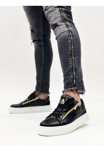 Ogroman Fermuarlı Siyah Beyaz Yüksek Taban Sneaker Günlük Tarz Erkek Ayakkabı OGR-AYK964