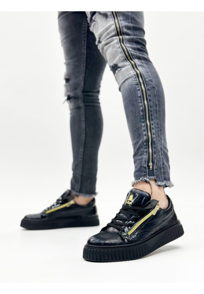 Ogroman Fermuarlı Kömür Yüksek Taban Sneaker Günlük Tarz Erkek Ayakkabı OGR-AYK964