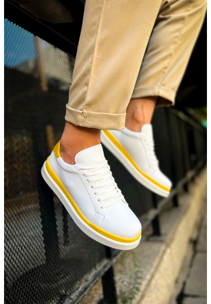 OGR979 Santoni GBT Spor Erkek Ayakkabı BEYAZ/SARI