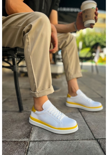 OGR979 Santoni GBT Spor Erkek Ayakkabı BEYAZ/SARI