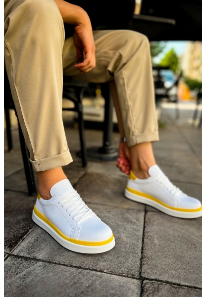OGR979 Santoni GBT Spor Erkek Ayakkabı BEYAZ/SARI