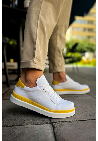 OGR979 Santoni GBT Spor Erkek Ayakkabı BEYAZ/SARI